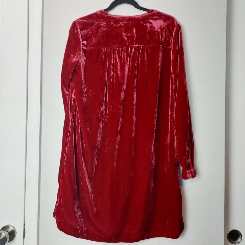 Anthropologie Melody Velvet Sleeve Shift Dress V-neck Long Sleeve Red XS